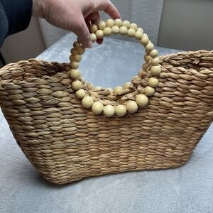 Straw Jute Market Basket Tote Bag Natural Bauble Handle Art Woven Raffia‎ Bucket